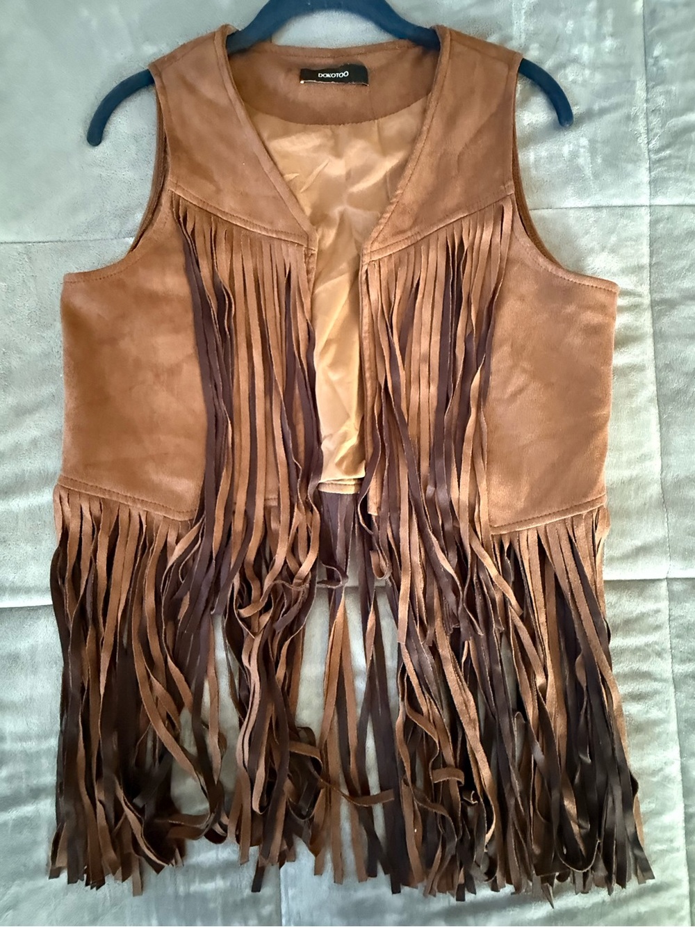 Dokotoo Brown Faux Suede Fringe Vest - Boho Women’s Vest Size M - Picture 5 of 8